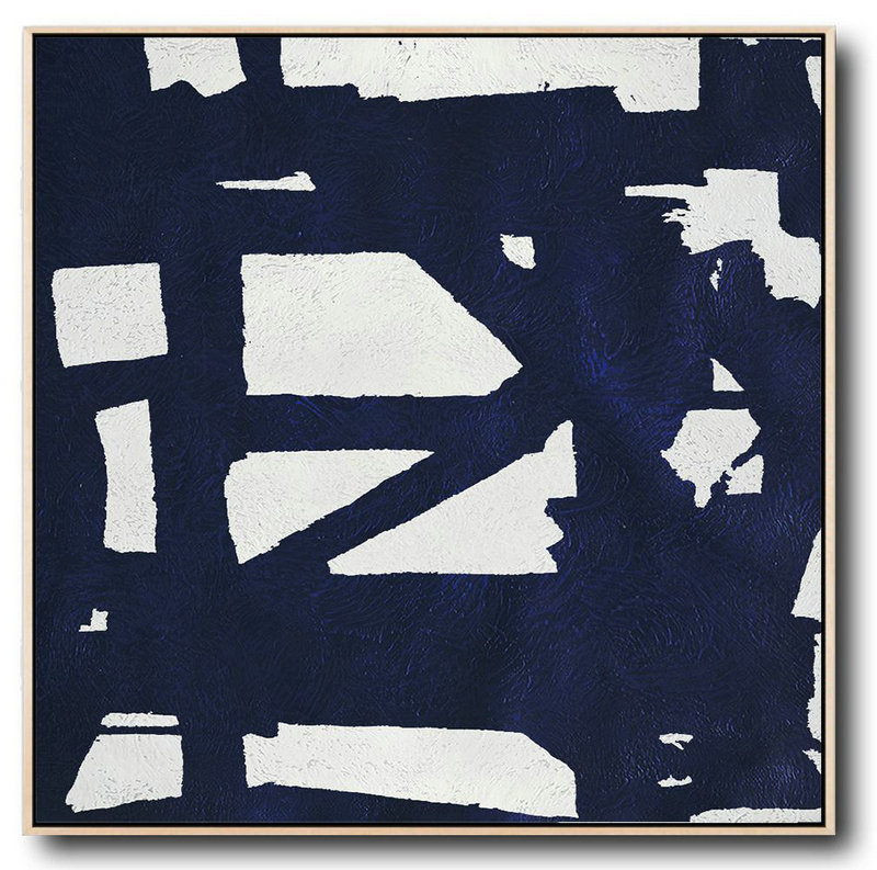 Large Abstract Art Handmade Painting,Hand Painted Navy Minimalist Painting On Canvas,Artwork For Sale